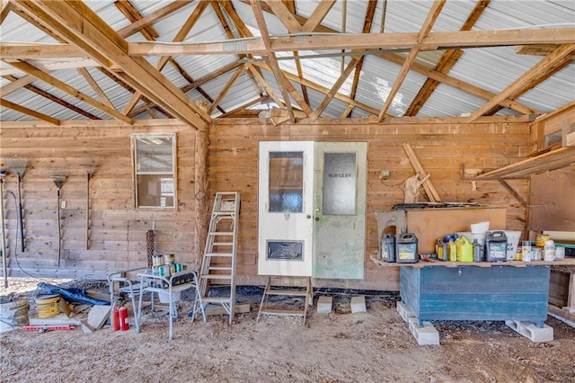 miscellaneous room featuring high vaulted ceiling