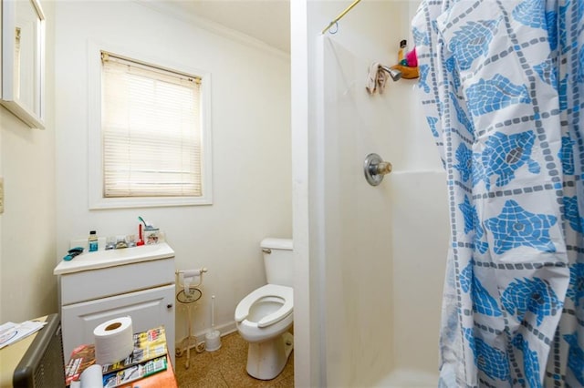 1278 Twin Pine Rd, Milledgeville, GA 31061 - bathroom featuring vanity, a shower stall, and ornamental molding