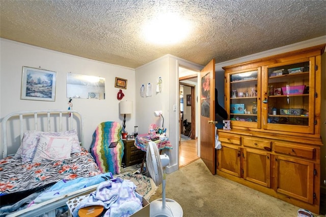 1278 Twin Pine Rd, Milledgeville, GA 31061 - bedroom featuring a textured ceiling, light colored carpet, and crown molding
