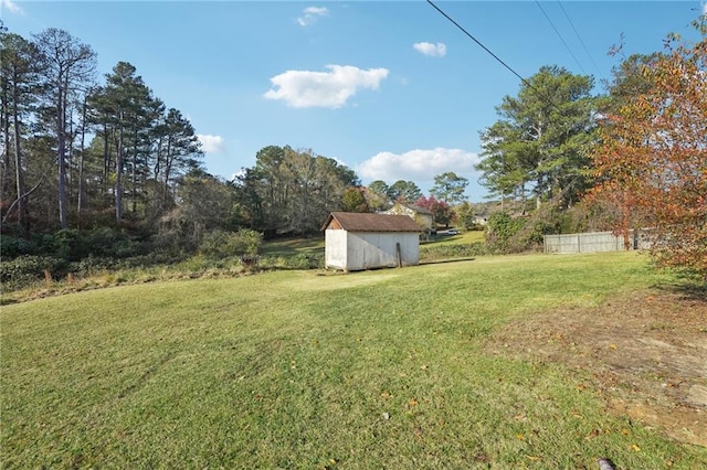 view of yard with a storage shed and an outdoor structure