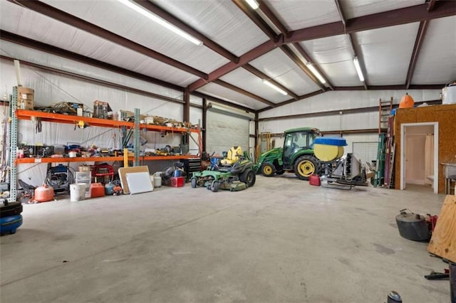 garage with a workshop area