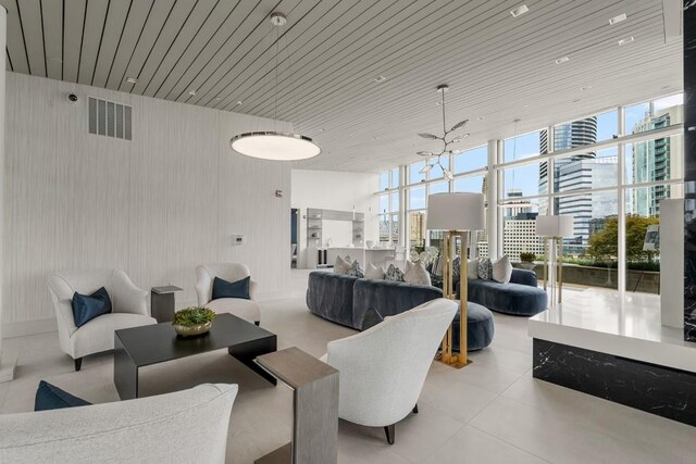 lobby featuring a city view and visible vents