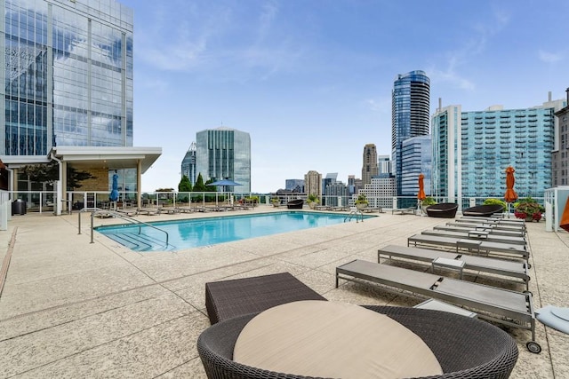 view of swimming pool with a patio area