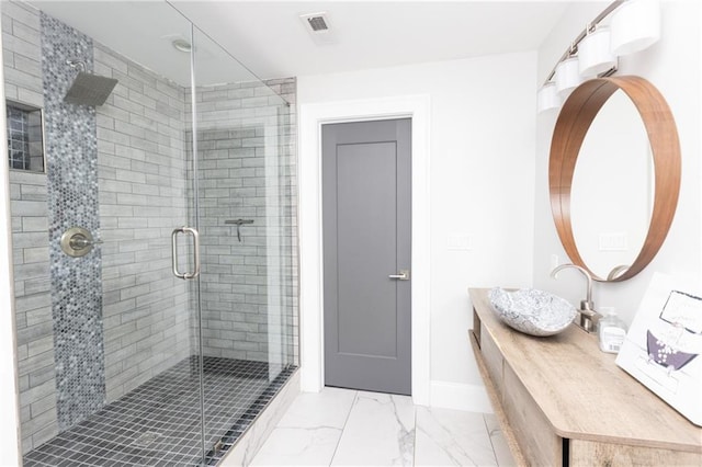 1280 W Peachtree St NW Unit 4003, Atlanta, GA 30309 - full bathroom with marble finish flooring, a shower stall, and vanity