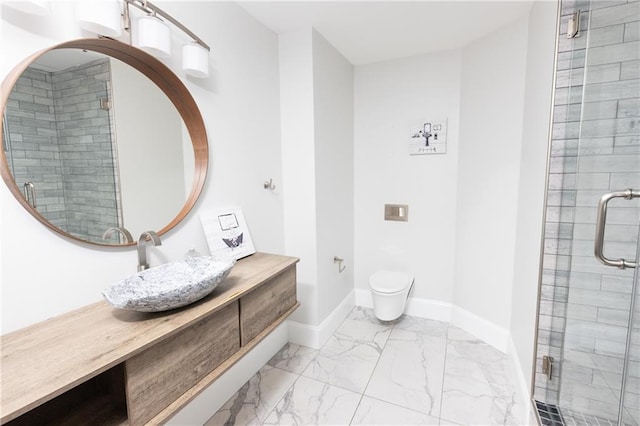 1280 W Peachtree St NW Unit 4003, Atlanta, GA 30309 - bathroom with marble look tiles, vanity, and a shower stall