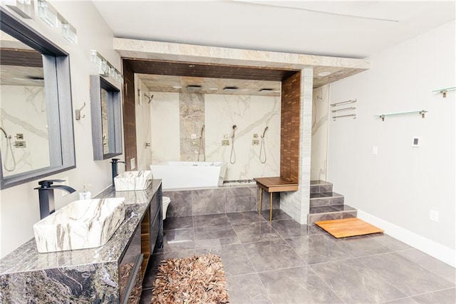 1280 W Peachtree St NW Unit 4003, Atlanta, GA 30309 - bathroom with a marble finish shower, double vanity, and a tub with marble appearance