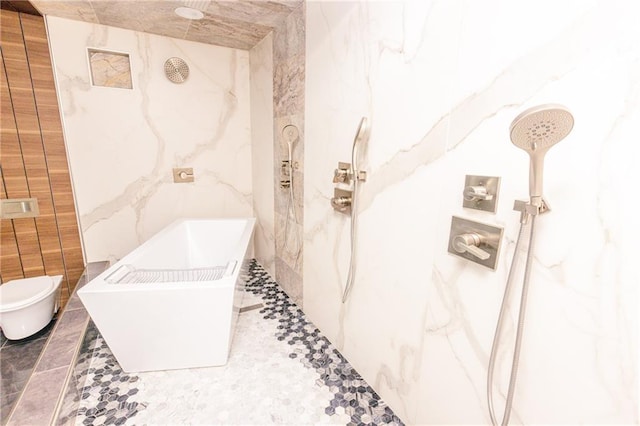 1280 W Peachtree St NW Unit 4003, Atlanta, GA 30309 - bathroom with a marble finish shower and tile walls