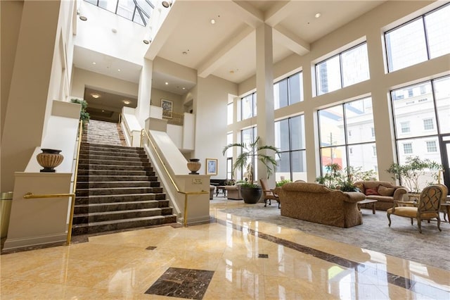 1280 W Peachtree St NW Unit 4003, Atlanta, GA 30309 - common area featuring a towering ceiling, stairway, and recessed lighting