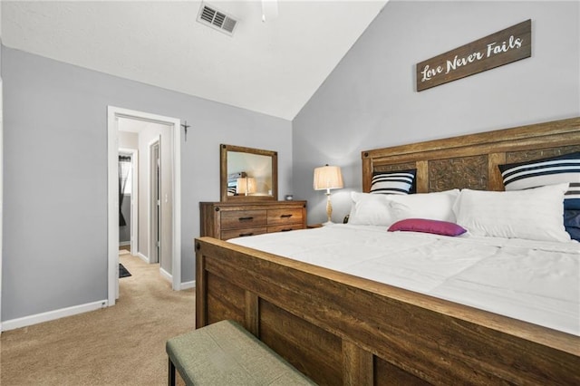 30 Creek Bottom Dr, Covington, GA 30014 - bedroom with lofted ceiling, light carpet, and ceiling fan