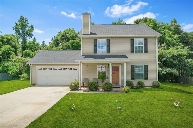 30 Creek Bottom Dr, Covington, GA 30014 - traditional-style house with an attached garage, concrete driveway, a chimney, and a front yard