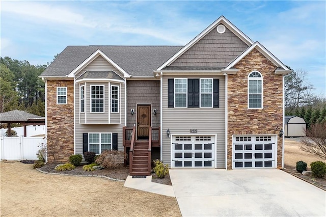 split foyer home featuring a garage