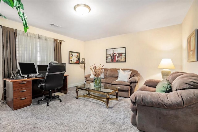 view of carpeted home office