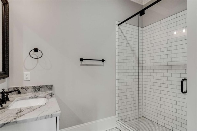 bathroom featuring vanity and walk in shower