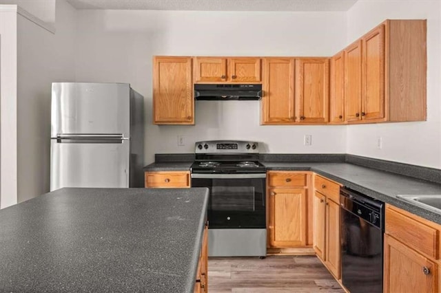 kitchen featuring light wood-type flooring and appliances with stainless steel finishes