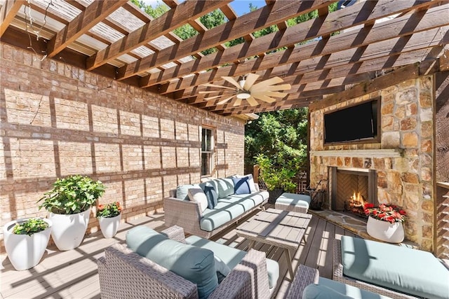 1539 Berkeley Ct, Gainesville, GA 30501 - view of patio with an outdoor living space with a fireplace and a pergola