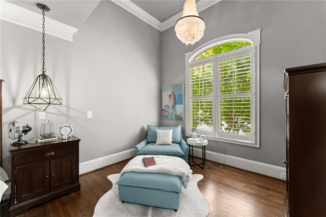 1539 Berkeley Ct, Gainesville, GA 30501 - living area featuring crown molding, dark wood-type flooring, and baseboards
