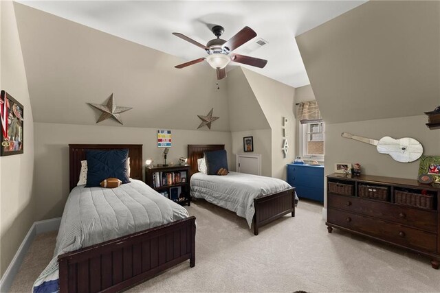 1539 Berkeley Ct, Gainesville, GA 30501 - bedroom with lofted ceiling, light colored carpet, and ceiling fan