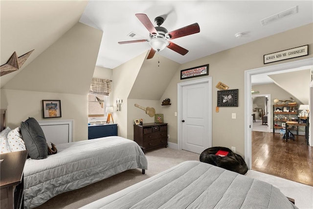 1539 Berkeley Ct, Gainesville, GA 30501 - bedroom featuring vaulted ceiling, ceiling fan, carpet, and baseboards
