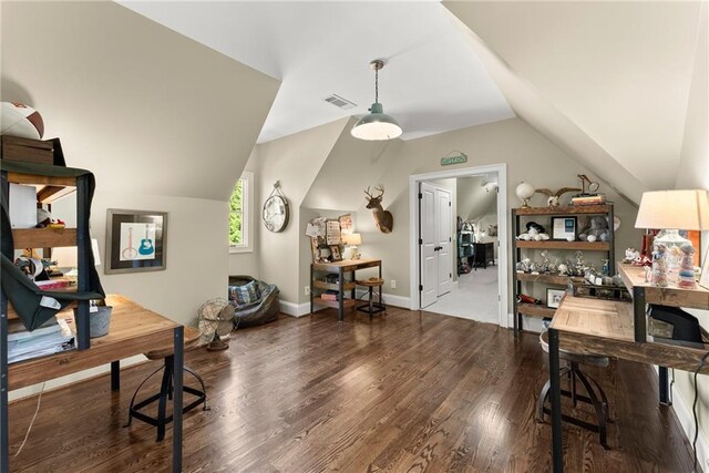 1539 Berkeley Ct, Gainesville, GA 30501 - office area with wood finished floors, lofted ceiling, and baseboards