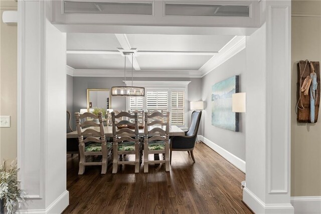 1539 Berkeley Ct, Gainesville, GA 30501 - dining area featuring dark wood-style flooring, baseboards, and ornamental molding