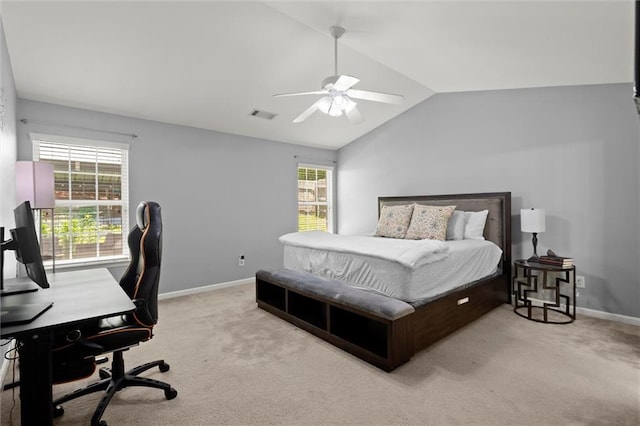 2125 Mina Lane Dr, Buford, GA 30518 - bedroom featuring vaulted ceiling, multiple windows, an office area, and carpet flooring