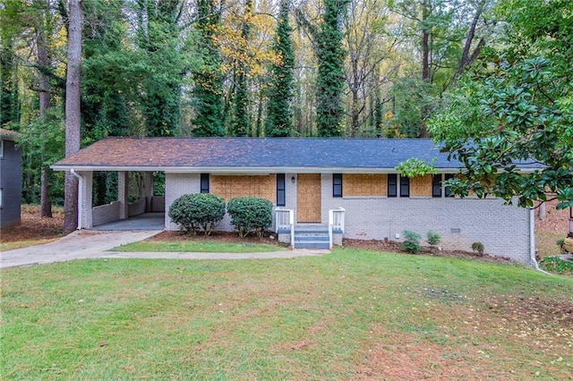 ranch-style house with a front lawn and a carport