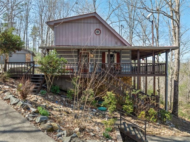193 Alm Ln, Ellijay, GA 30540 - chalet / cabin with stairs, covered porch, and an outbuilding