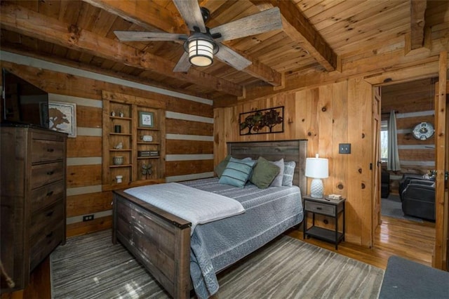 193 Alm Ln, Ellijay, GA 30540 - bedroom featuring wooden ceiling with exposed beams, wooden walls, and wood finished floors