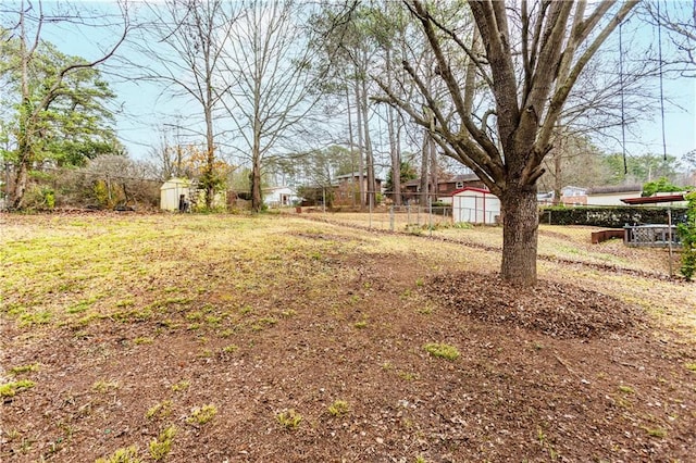 view of yard featuring a storage unit