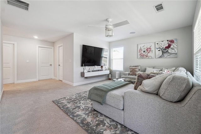 2860 Windsor Knoll Dr, Dacula, GA 30019 - living room with carpet floors, ceiling fan, and recessed lighting