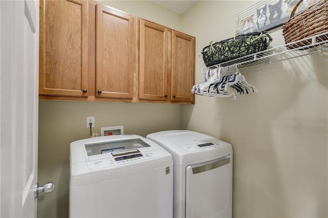 laundry area featuring cabinets and washer and clothes dryer