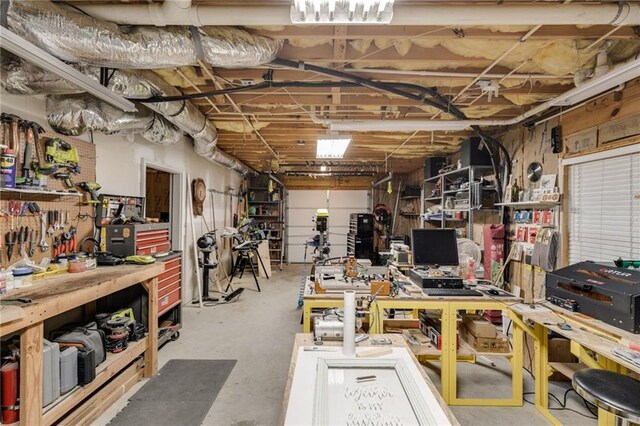 basement featuring a workshop area