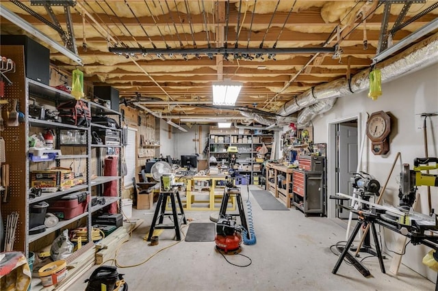 basement featuring a workshop area