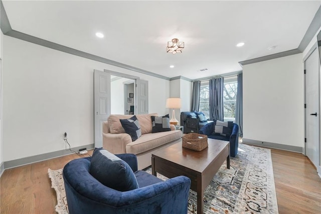 2357 Lynn Iris Dr, Decatur, GA 30032 - living room featuring baseboards, recessed lighting, light wood-style floors, and ornamental molding
