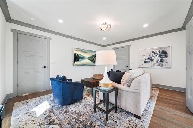 2357 Lynn Iris Dr, Decatur, GA 30032 - living room with recessed lighting, crown molding, baseboards, and wood finished floors