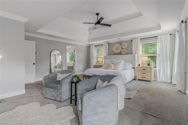 1865 Henley Way, Alpharetta, GA 30009 - carpeted bedroom with a raised ceiling, baseboards, ornamental molding, and ceiling fan