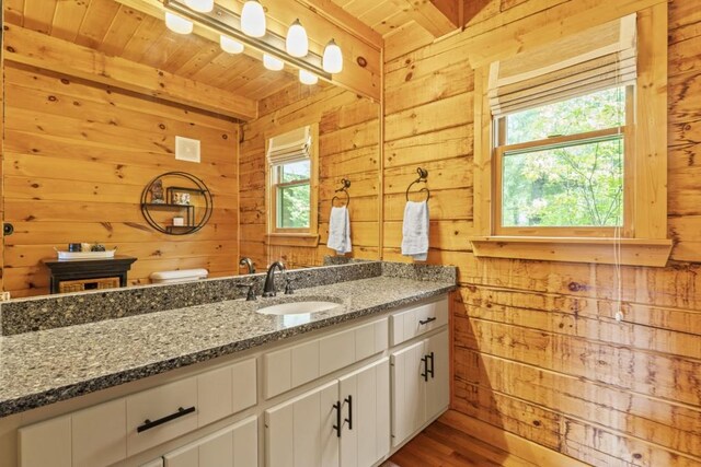 852 Black Bear Den Rd, Clayton, GA 30525 - full bathroom featuring curtained shower, wood walls, wooden ceiling, and wood finished floors