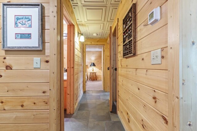 852 Black Bear Den Rd, Clayton, GA 30525 - bedroom with wooden walls, an ornate ceiling, light carpet, and recessed lighting