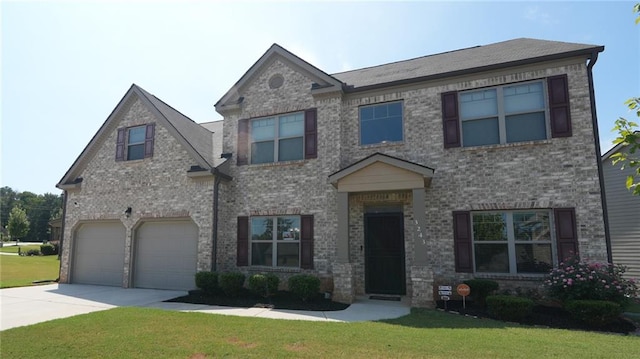 view of front of property with a garage and a front yard