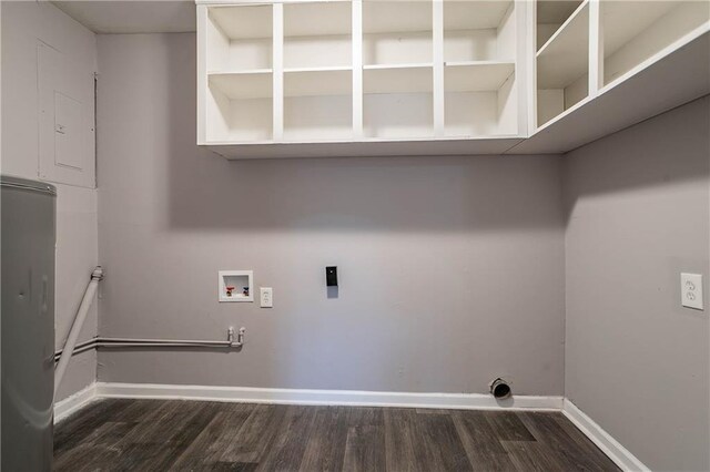 laundry room with washer hookup, dark hardwood / wood-style floors, and electric dryer hookup