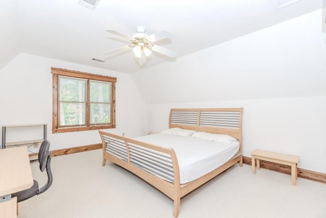 529 Arnold Rd, Lawrenceville, GA 30044 - bedroom with light colored carpet, lofted ceiling, baseboards, and a ceiling fan
