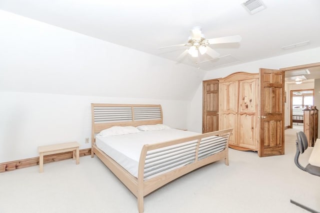 529 Arnold Rd, Lawrenceville, GA 30044 - bedroom with light colored carpet, lofted ceiling, and ceiling fan