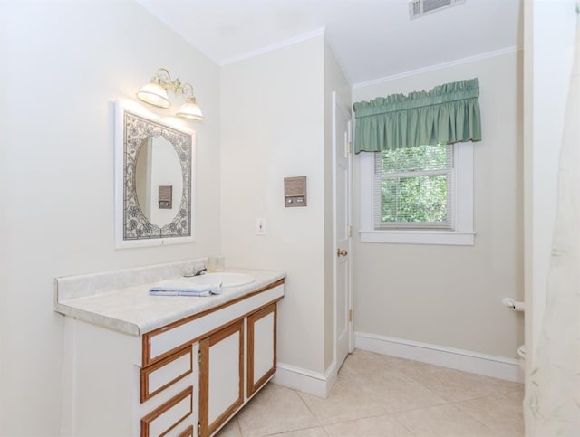 529 Arnold Rd, Lawrenceville, GA 30044 - bathroom featuring vanity, tile patterned floors, baseboards, toilet, and ornamental molding
