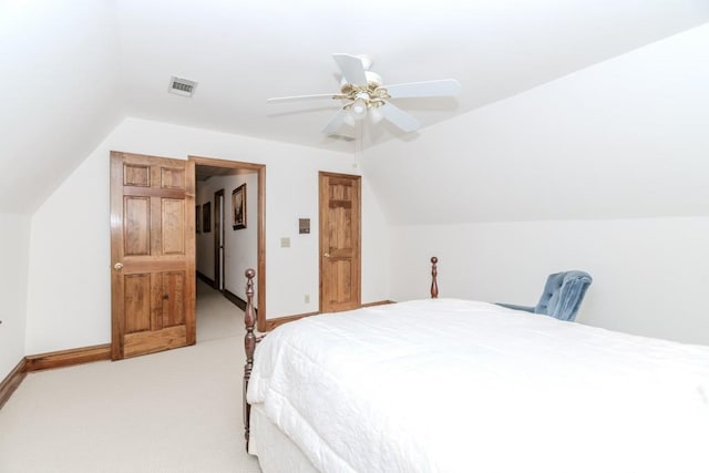 529 Arnold Rd, Lawrenceville, GA 30044 - bedroom with vaulted ceiling, baseboards, light colored carpet, and ceiling fan