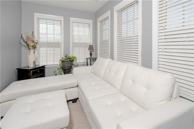 living room with speckled floor