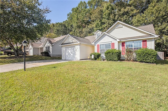 single story home with a front lawn and a garage