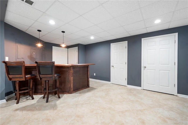 4957 Day Lily Way NW, Acworth, GA 30102 - indoor dry bar featuring a paneled ceiling, baseboards, decorative light fixtures, and recessed lighting