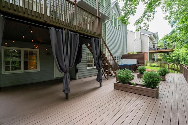 4957 Day Lily Way NW, Acworth, GA 30102 - wooden deck with a hot tub and stairs