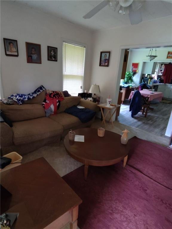 living room featuring ceiling fan