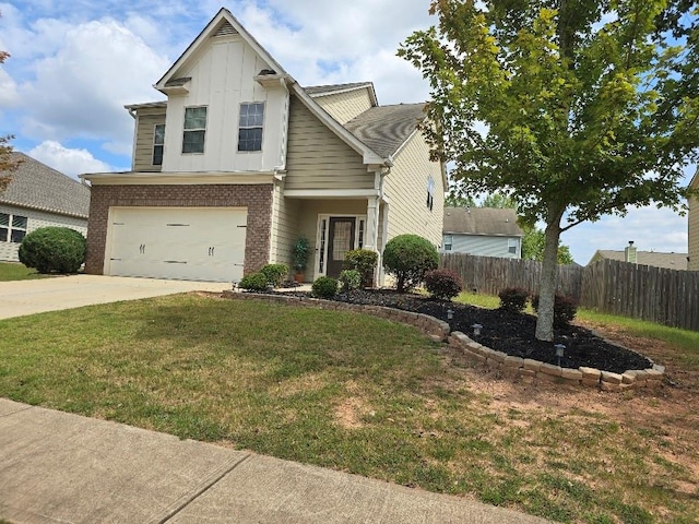 view of front facade with a front lawn and a garage